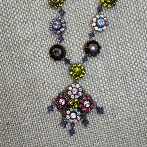 Liz Palacios Purple Pink Green Aurora Borealis Crystal Flower Pendant Necklace